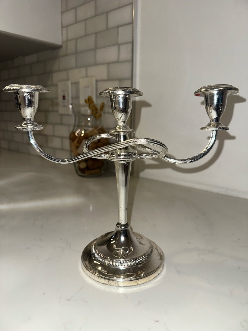 Silver 3-arm Taper Candle Holder with Twisted Center
